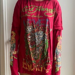 Vintage Ed Hardy early 2000s long sleeve bedazzled t-shirt in size large.